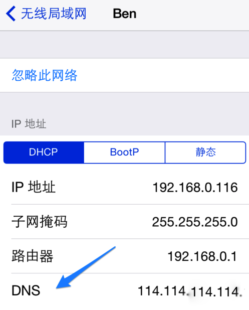 iPhone无线局域网DNS设置
