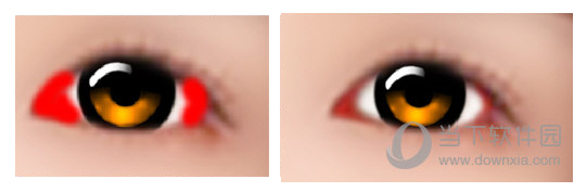 用画笔在眼角处抹上红色，再把图层混合模式修改为“柔光”